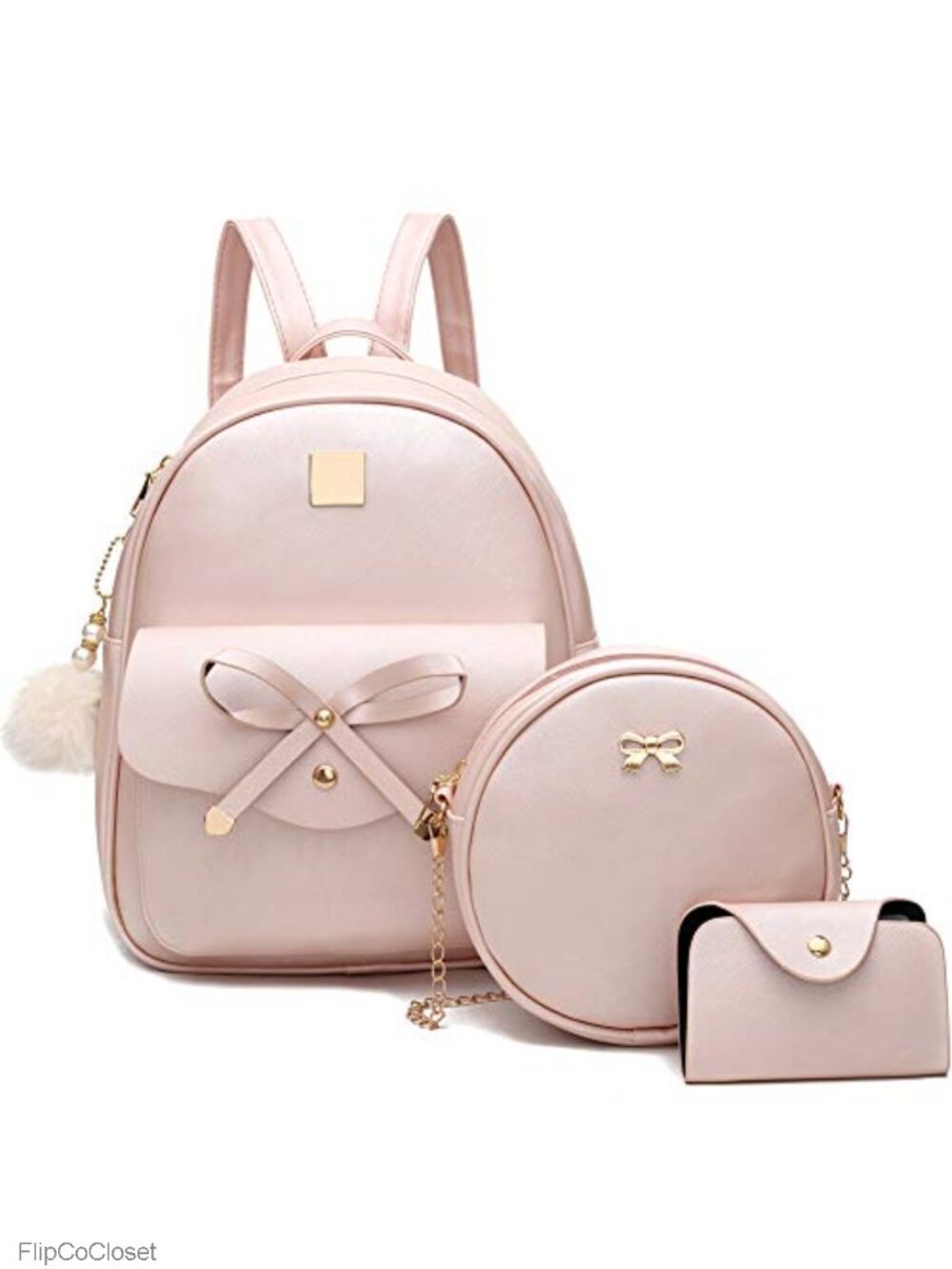 PU Leather Bowknot Backpack Purse for Women with Adjustable Shoulder Straps